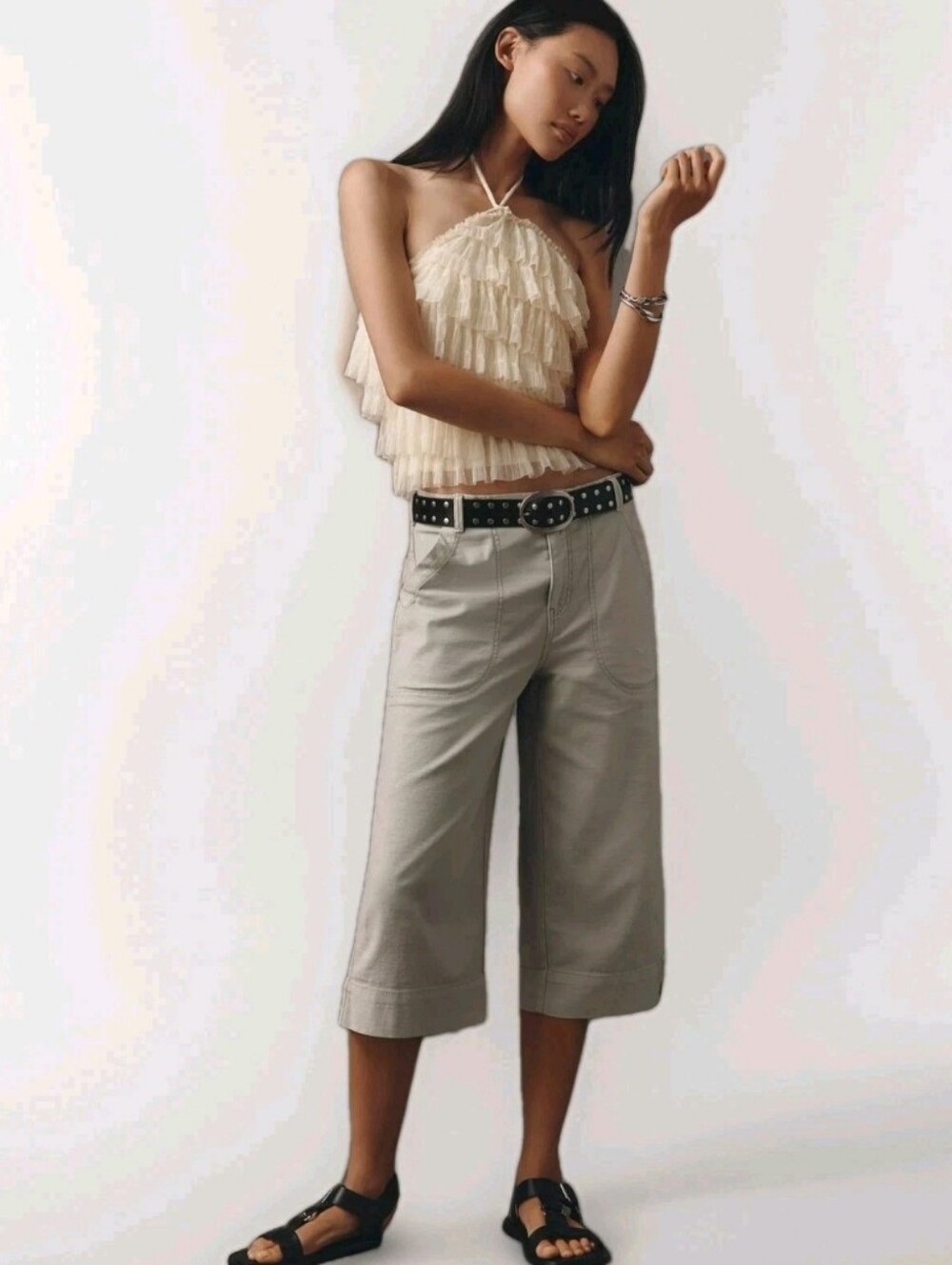 Pilcro Anthro Womens Wide Leg Crop Baggy Pant 32 Welt Pocket Artsy Boho Travel